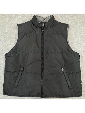 Eddie Bauer Reversible Vest Mens XXL Black Gray Goose Down-Filled Zip Pockets